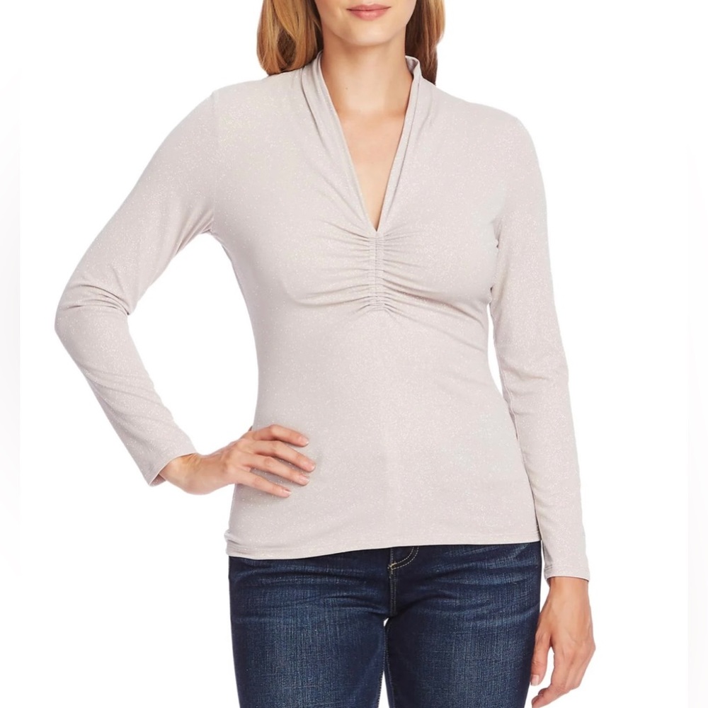 NWT VINCE CAMUTO WOMEN'S RUCHED GLITTER BLOUSE PINK SHADOW